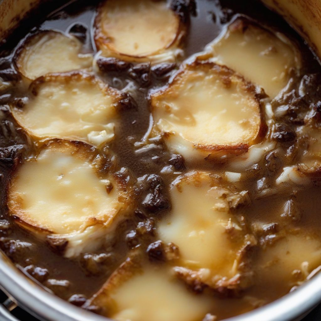 French Onion Soup Simmering in a Pot