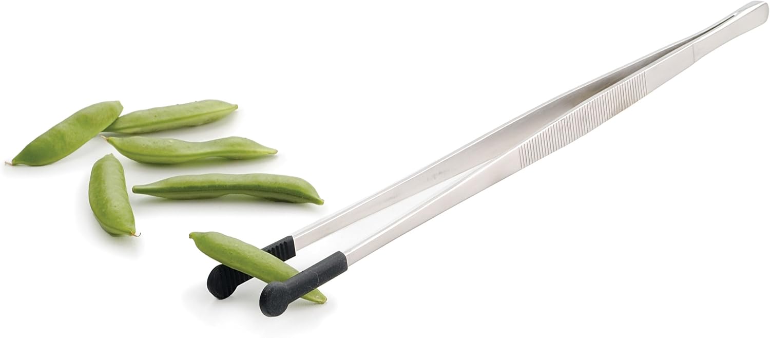 RSVP International Endurance Silicone Tipped Kitchen Tweezers Food Safe, Durable Stainless Steel, Heat Safe up to 475 Degrees F, 12