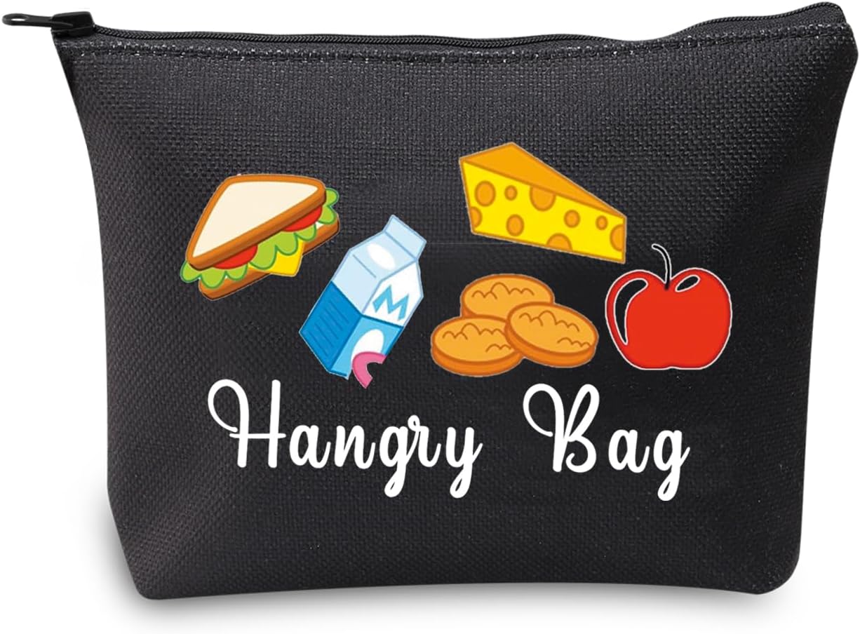 JXGZSO Funny Foodie Gift Hangry Bag Snack Travel Bags Emergency Snacks Food Storage Bag Snack Lover Gift (Black Bag Hangry Bag)