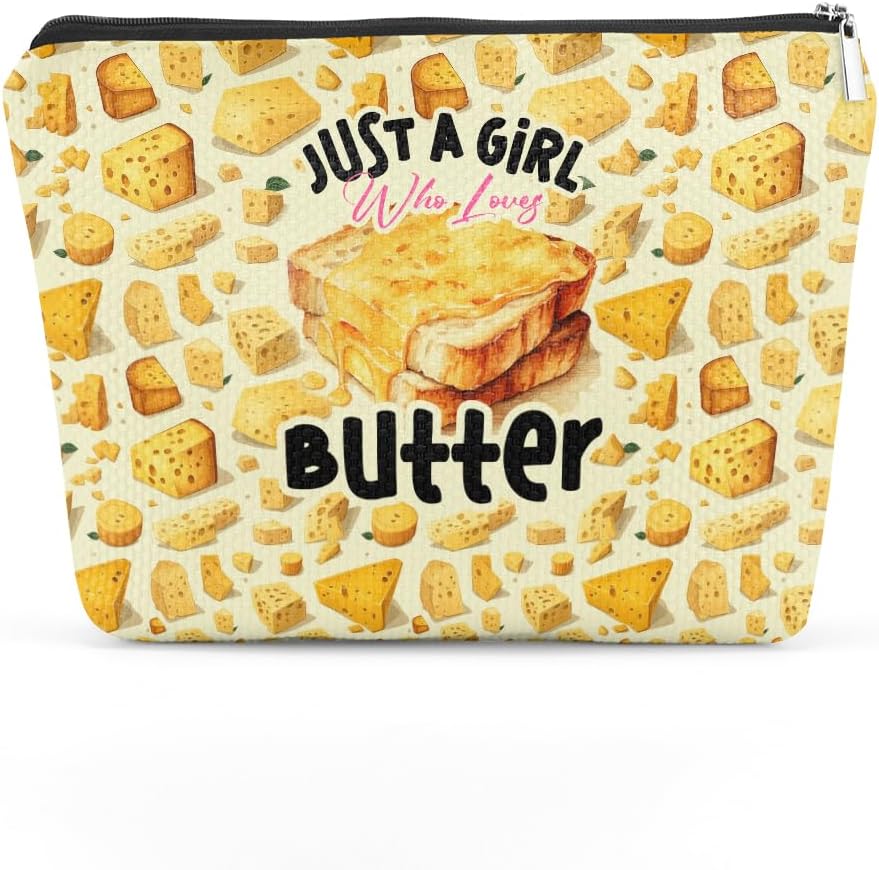 Butter Food Lovers Funny Makeup Bag Butter Cosmetic Bag Foodie Gifts for Women Female Girls Best Friend Niece Aunt Daughter Butter Themed Gifts Travel Organizer Graduation Birthday Gifts