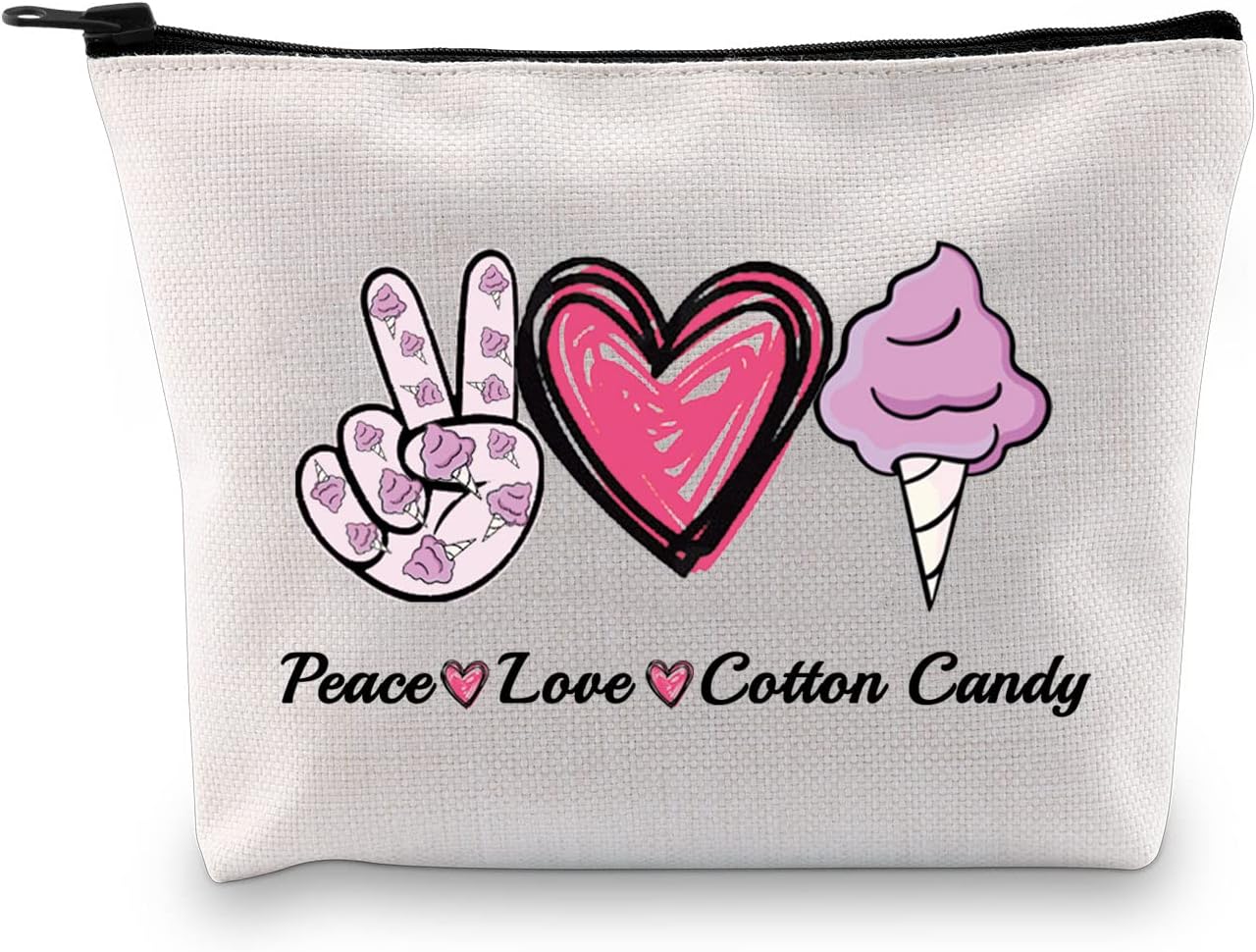 JXGZSO Sweet Cotton Candy Makeup Bag Gifts For Sugar Lovers Peace Love Cotton Candy Travel Bag Foodie Themed Gift