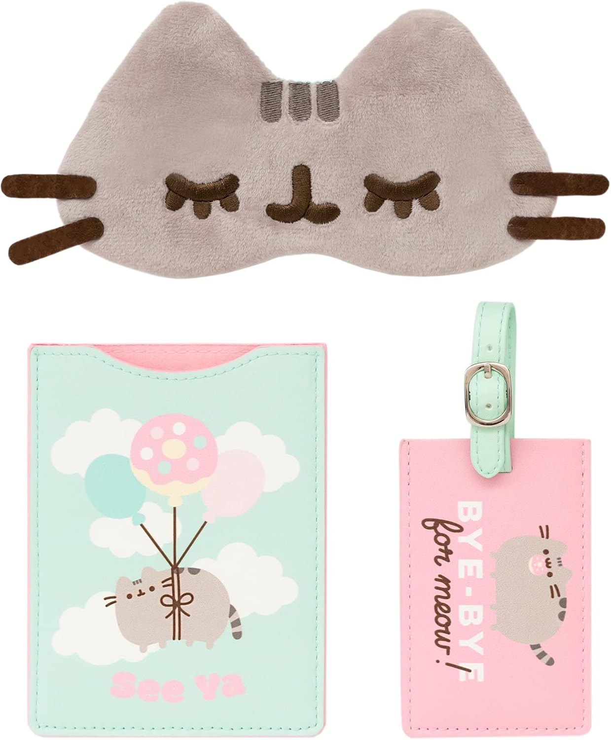 Official Pusheen Travel Set - Passport Holder, Luggage Tag and Sleep Mask - Pusheen Gifts - Kawaii Gifts