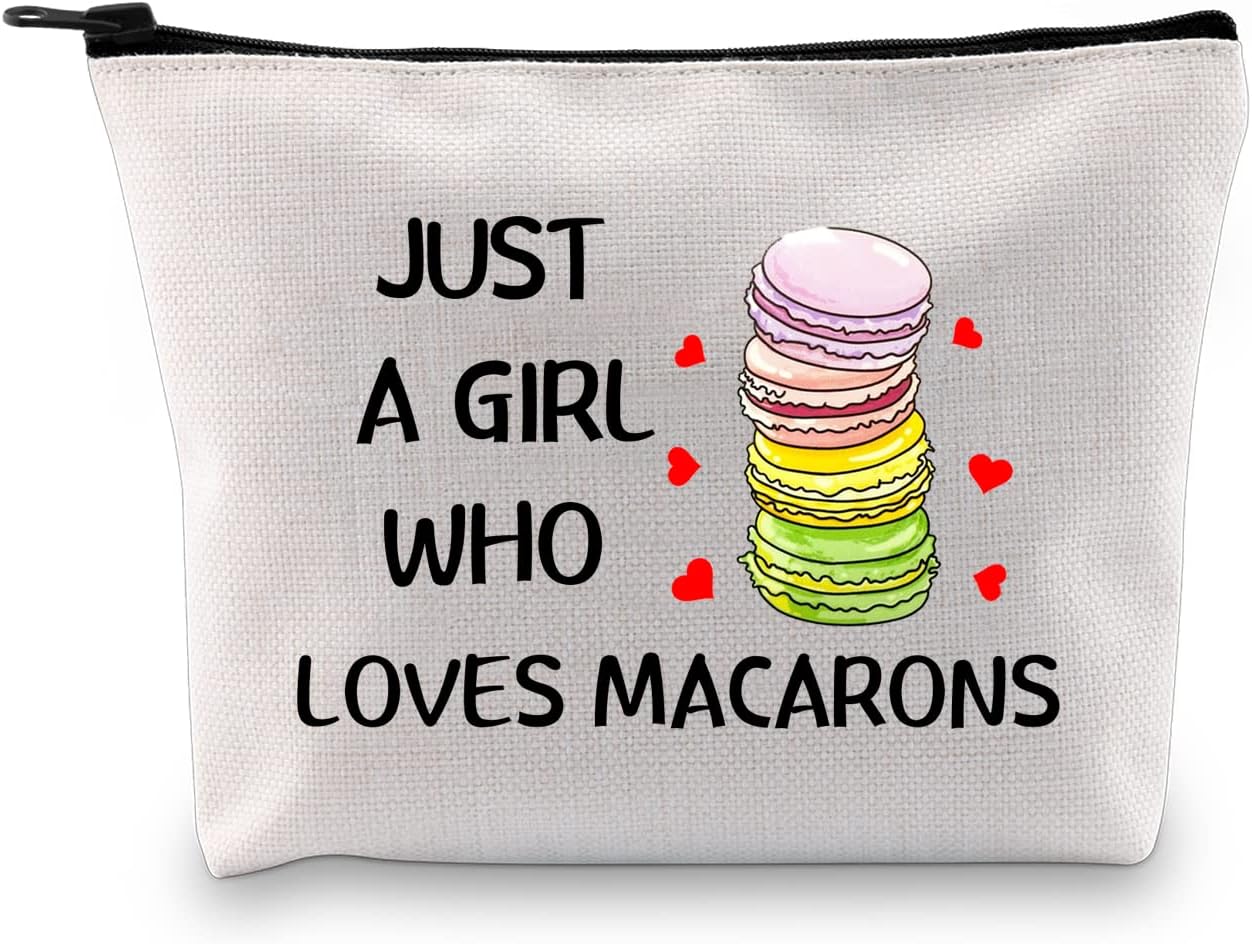 G2TUP Macaroon Lover Gift Who Loves Macarons Makeup Bag Macaron Cookie Cosmetic Bag Macaron Lover Gift Foodie Zipper Travel Bag (Who Loves Macarons White Bag)