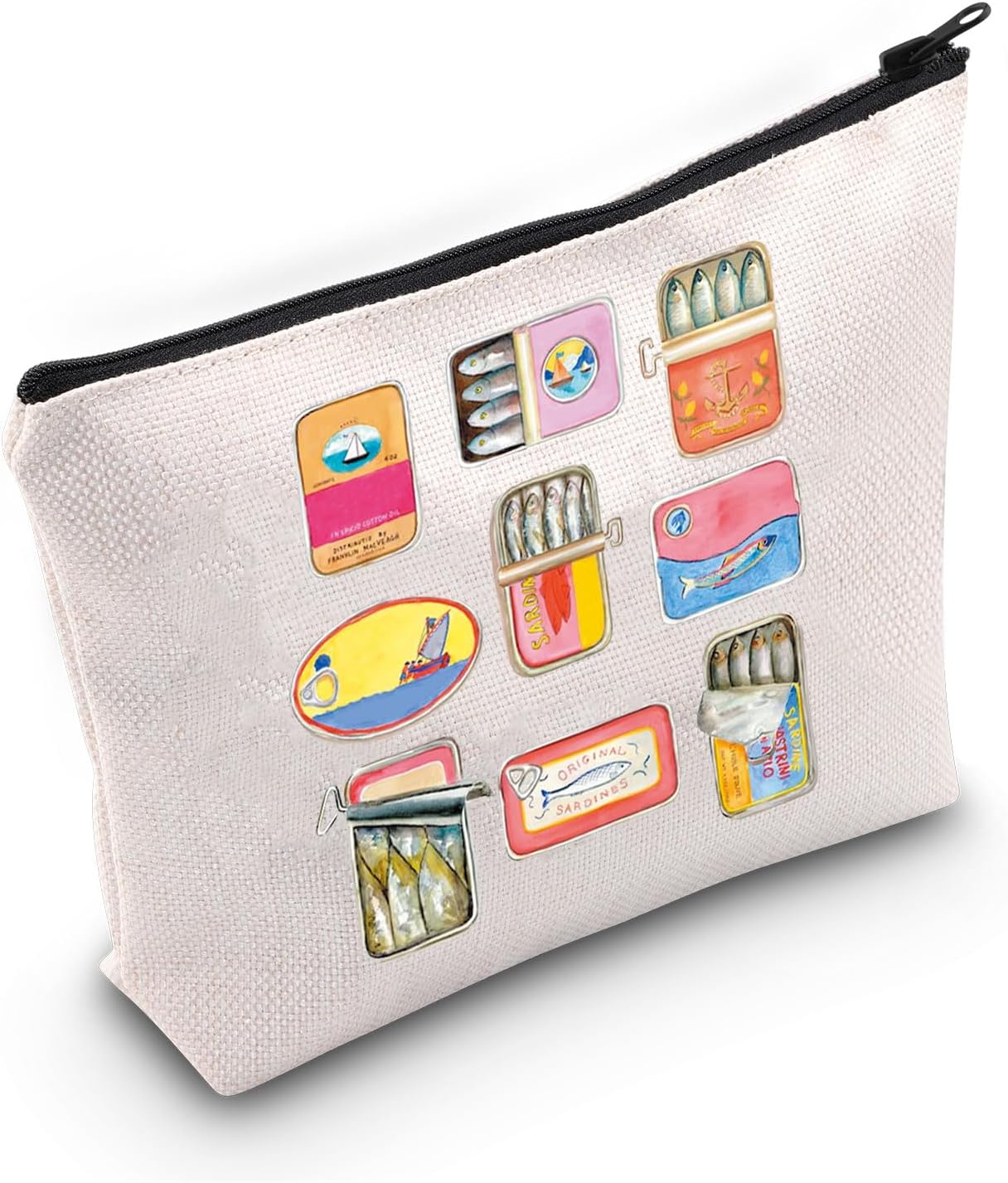 PWHAOO Sardine Lover Gift Tinned Sardines Makeup Bag Sardine Eater Cosmetic Bag Foodie Gift Tinned Fish Lover Gift (Tinned Sardines M)