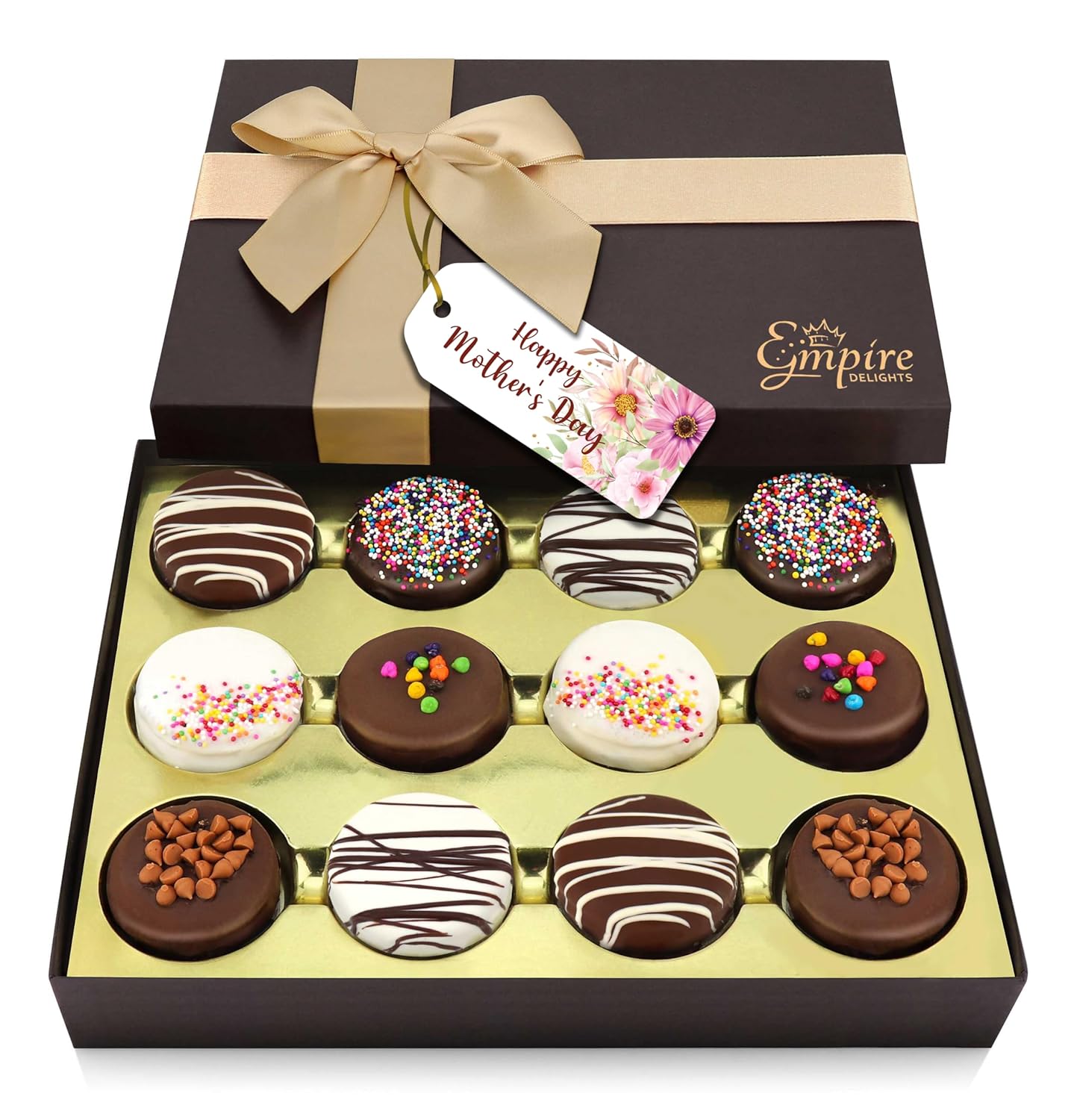 Mothers Day Cookies Gift Basket - Perfect Mothers Day Gifts for Mom, Delicious Chocolate Gift Basket Great for Birthday Treats for Women and Men - Fancy Chocolate Covered Cookies for Gifting, 12 Count