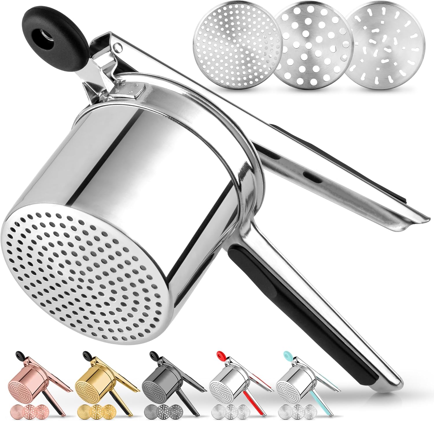 Zulay Kitchen Premium Large 15oz Potato Ricer With 3 Interchangeable Discs, Heavy Duty Professional Stainless Steel Potato Masher and Ricer Kitchen Tool, Press and Mash Kitchen Gadget