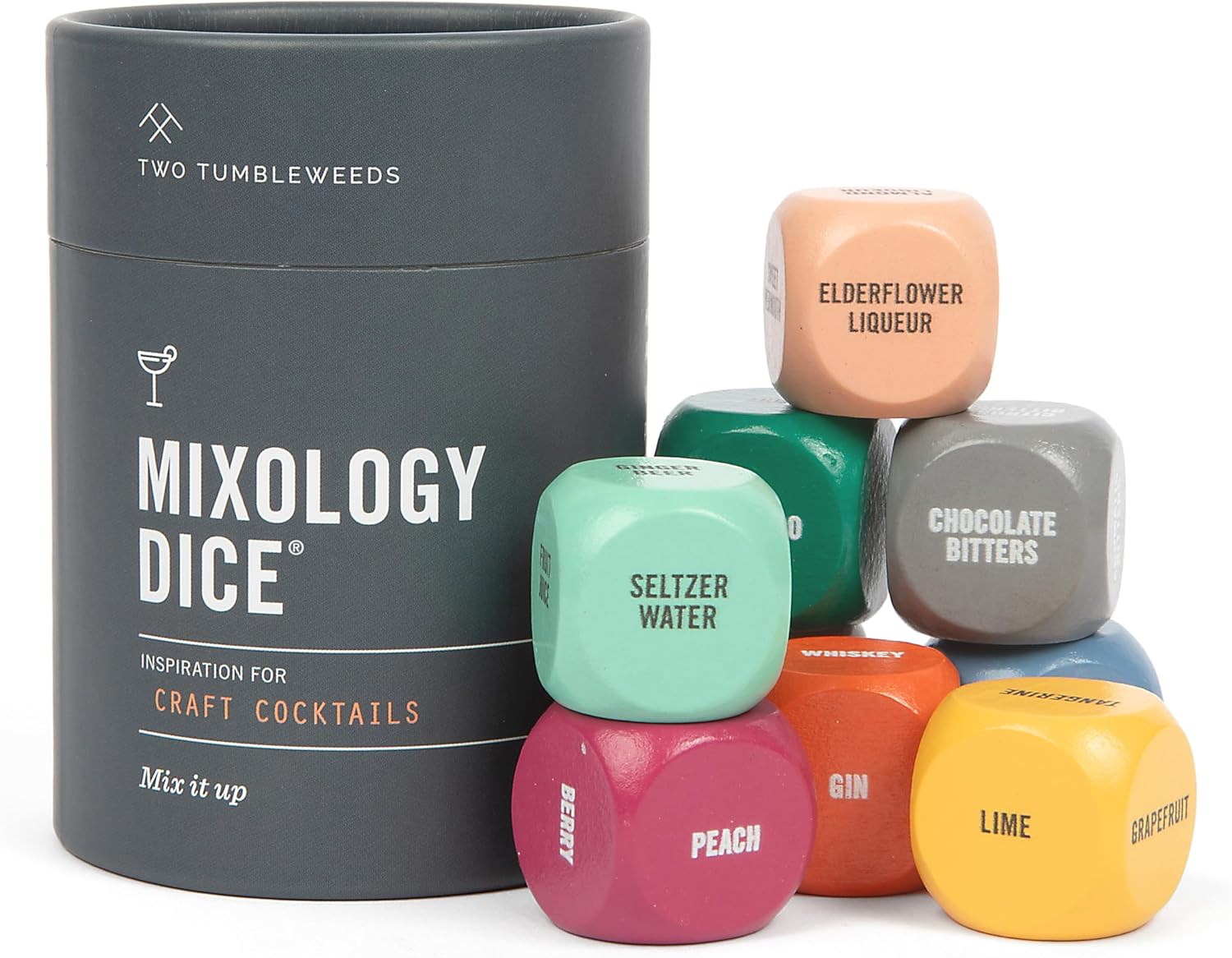 Two Tumbleweeds Mixology Dice - New Edition: Set of 9 Dice to Inspire Craft Cocktails & Mocktails with Recipe Booklet - Unique Gift for Kitchen or Bar