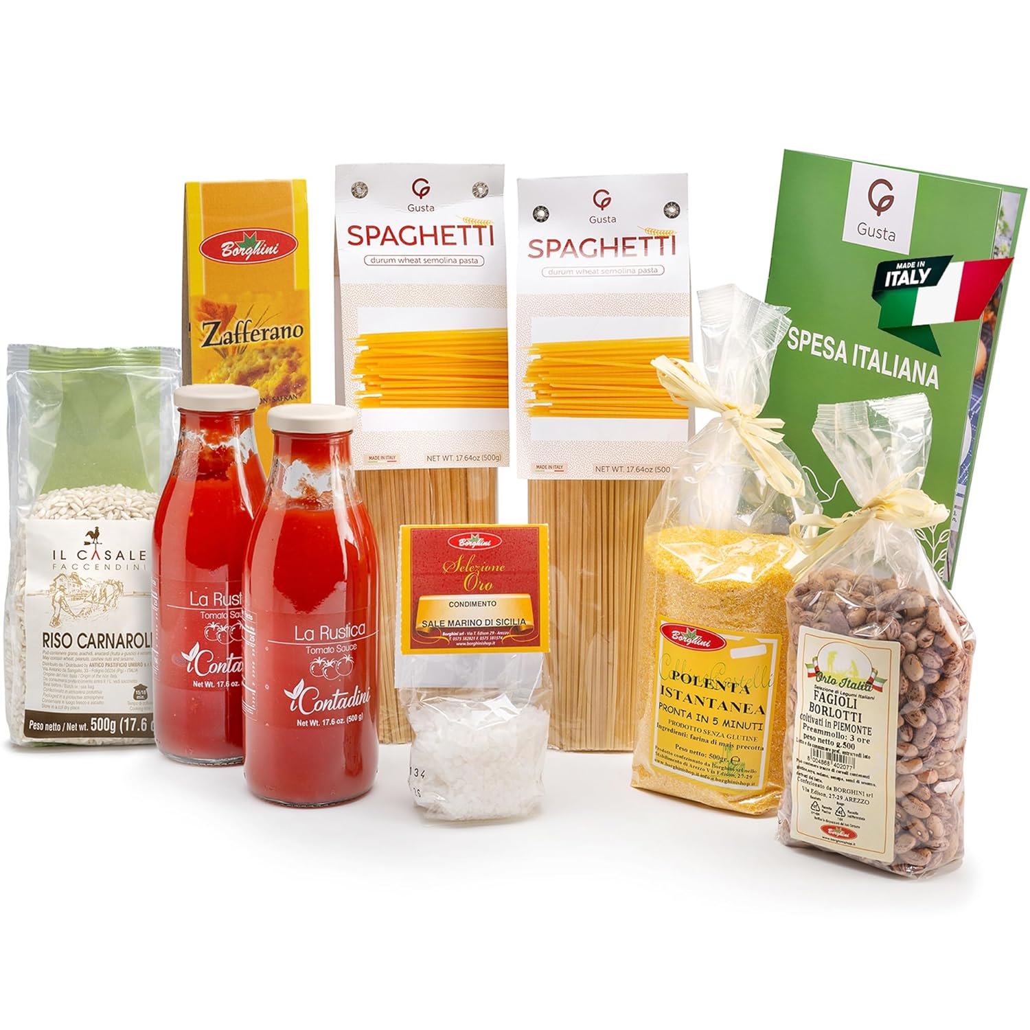 Gusta Italian Meal Kit Variety Pack - Easy-to-Prepare Authentic Italian Meals - For Gourmet Italian Food Lovers - Includes Risotto alla Milanese, Polenta & Beans, Tomato Spaghetti - Made in Italy