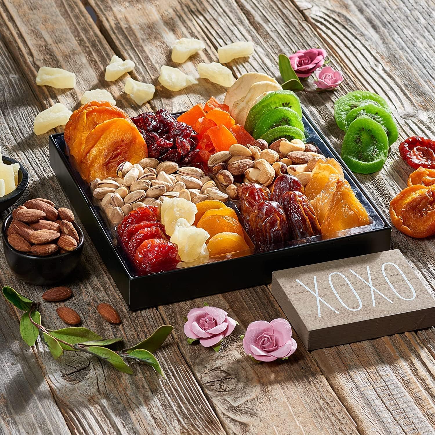 Mothers Day Dried Fruit & Nuts Basket Platter, Gourmet Food Bouquet Care Package, Healthy Kosher Snack Box - Her (12 Variety) (Single)