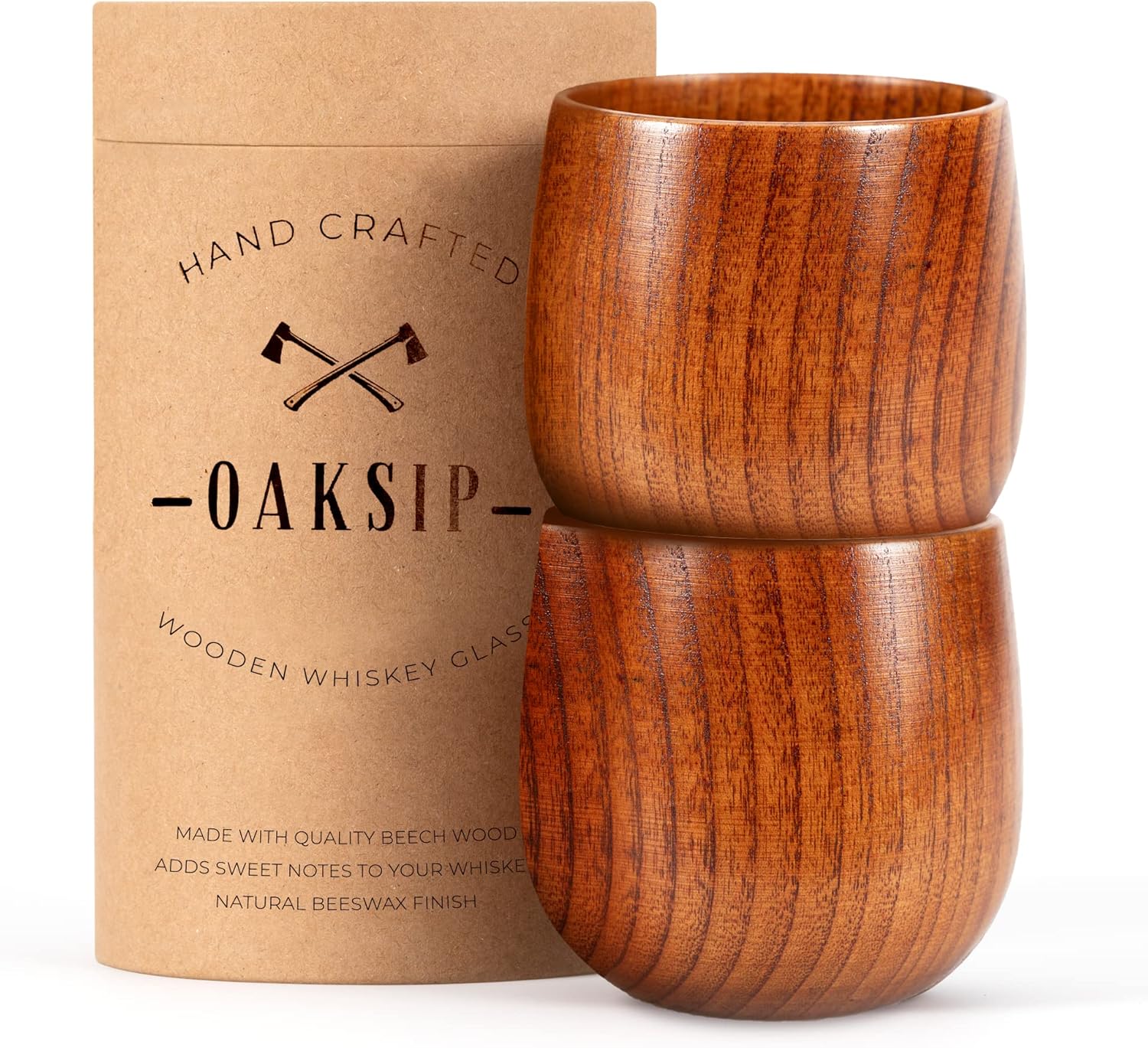 The Original Wooden Bourbon Drinking Glass Bourbon Gifts for Men | Finished Wooden Old Fashioned Glass | Great Whiskey Gifts for Men, Dad, or Brother (2 Pack)