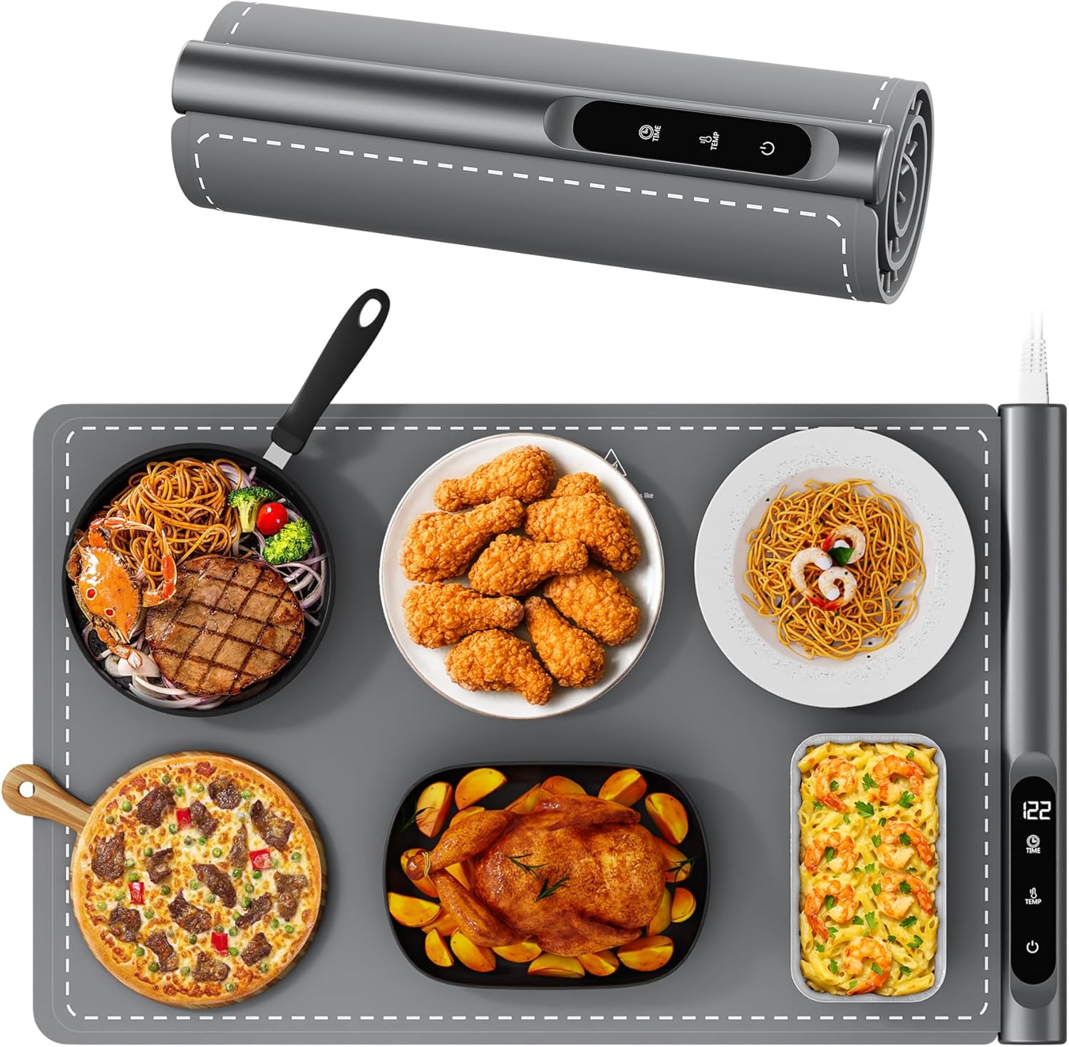 Food Warming Mat for Countertop - Graphene Rapid Heating Warming Mat for Food, Portable Electric Warming Tray for Parties with 6 Temperature Levels, Practical Gifts for Mom Wife, Gray