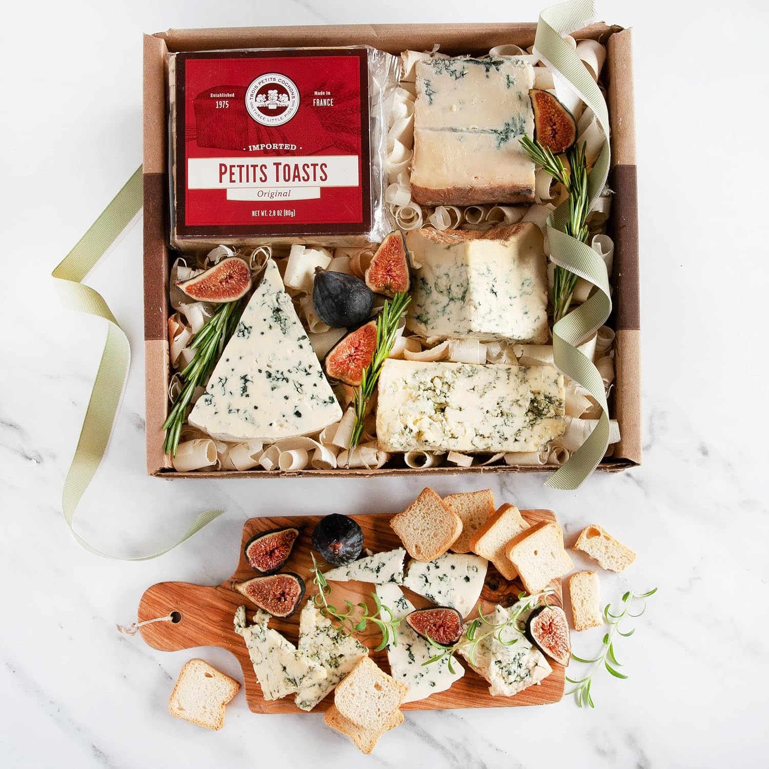 igourmet Blue Cheese Assortment in Elegant Gift Box - Four World-Class Varieties (32.75 oz) with Mini Toast Crackers - Perfect for Gourmet Cheese Boards and Gifts