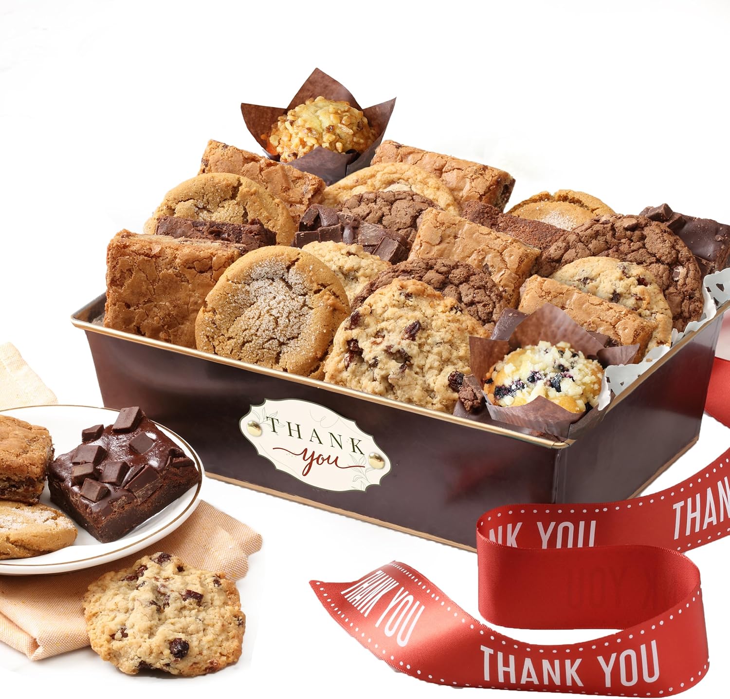Broadway Basketeers Thank You Gift Baskets of Individually Wrapped Fresh Brownies and Cookies Assorted Toppings and Flavors. Perfect for Her Him friends Associates